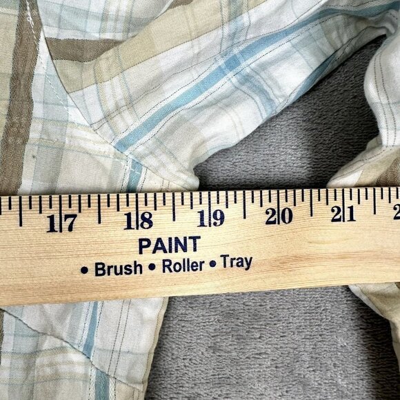 ARIAT Womens SZ Small Fitted Tan Blue Cream Plaid Embroidered Studded Snap Shirt - Picture 6 of 8